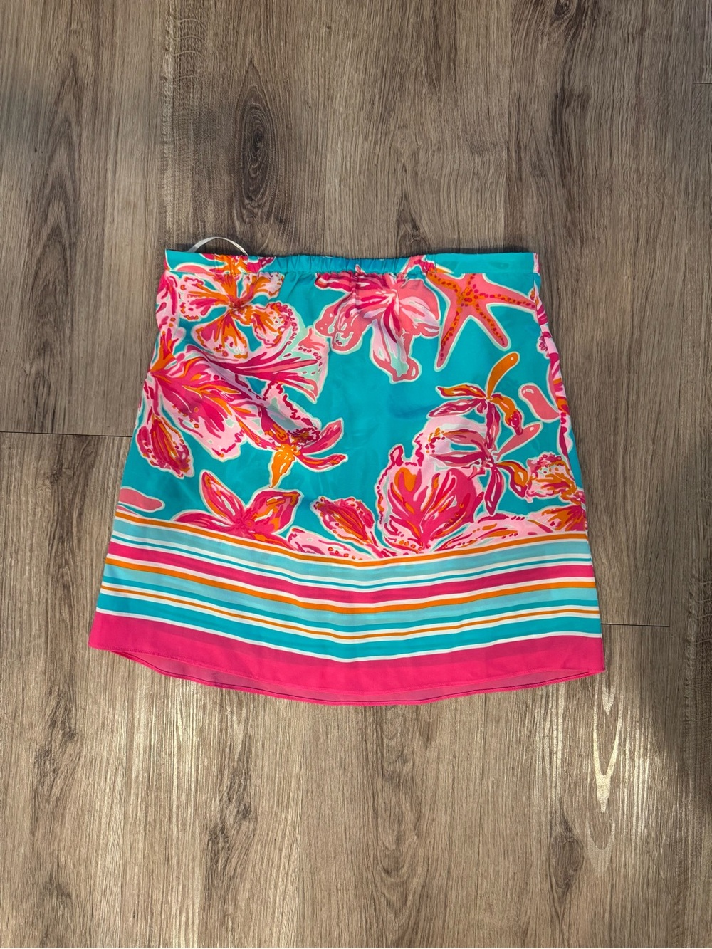 Lilly Pulitzer XS Tropical Floral Border Print A-Line Skirt Pink Turquoise - Picture 3 of 8
